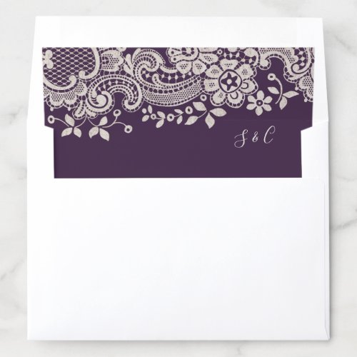 Color editable purple vintage lace rustic wedding envelope liner