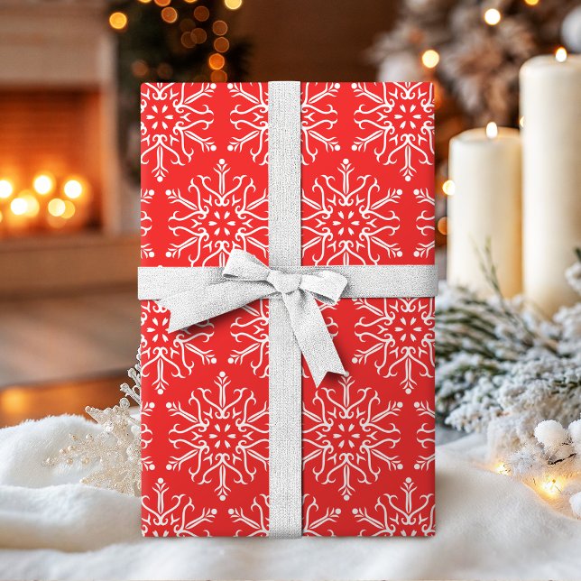Color Editable Red Snowflakes Christmas Wrapping Paper (Color Editable Red Snowflakes Christmas Wrapping Paper)