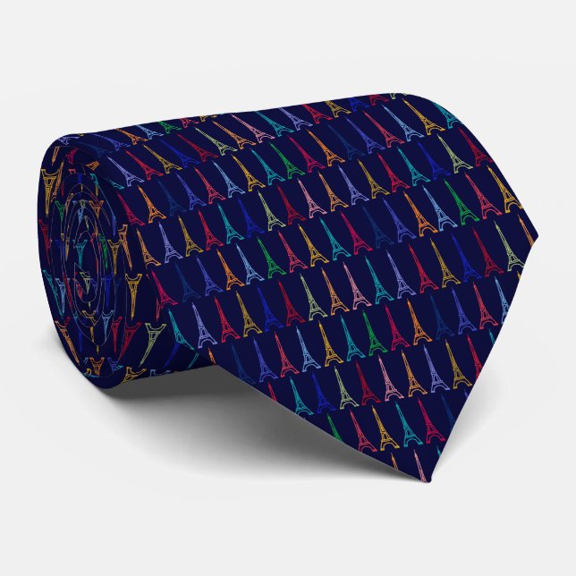 Color Eiffel Tower pattern Tie (Rolled)