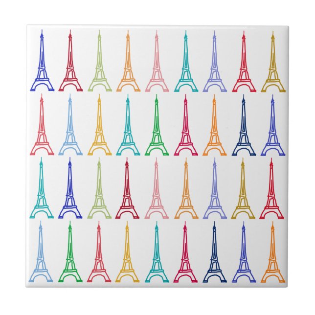 color Eiffel Towers pattern Ceramic Tile (Front)