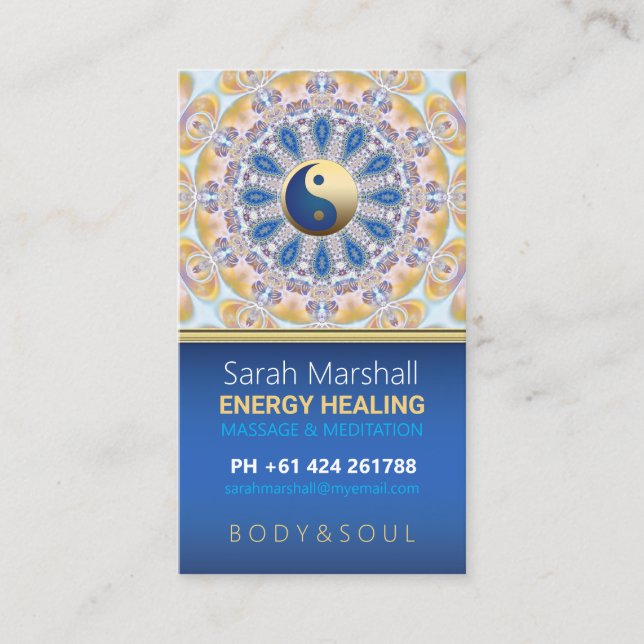 Color Energy Healing Blue Yellow Business Card (Front)