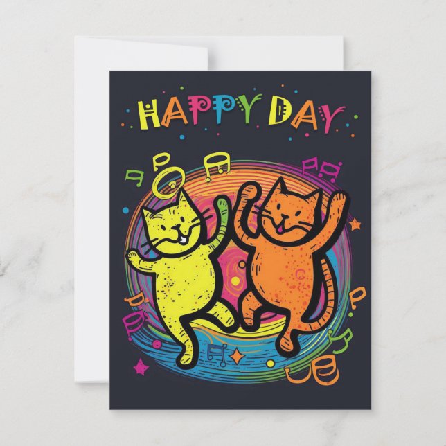 Color Explosion Cat Celebration Card (Front)