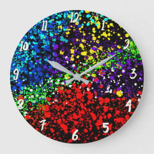Color Explosion Paint Dots Colorful Modern Cool Large Clock