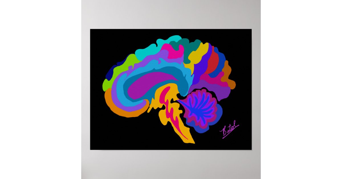 Color-filled brain art poster | Zazzle
