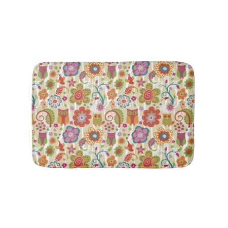 Color Floral And Owl Bathroom Mat