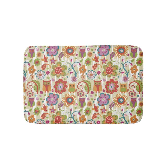 Color Floral and Owl Bathroom Mat (Front)