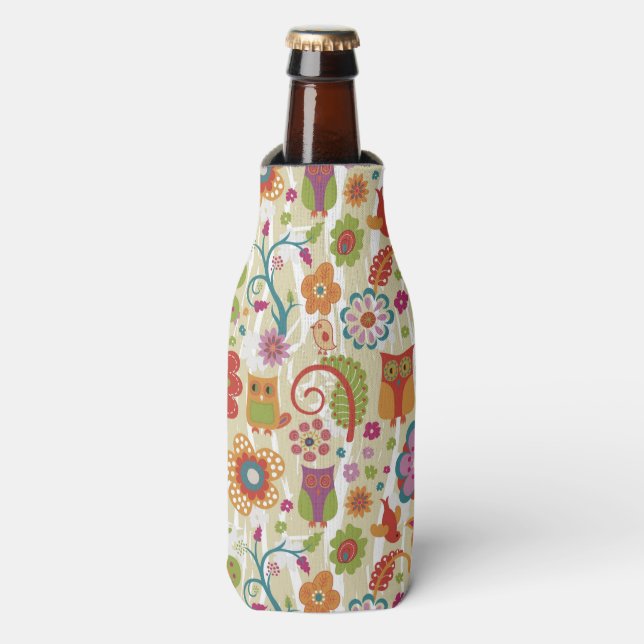 Color Floral and Owl Bottle Cooler (Bottle Front)