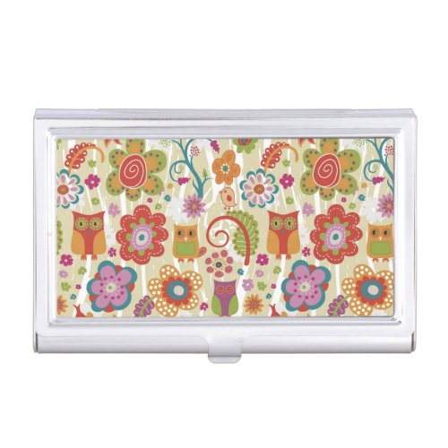 Color Floral and Owl Case For Business Cards