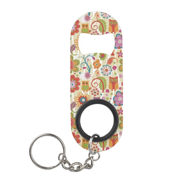 Color Floral and Owl Keychain Bottle Opener (Front)