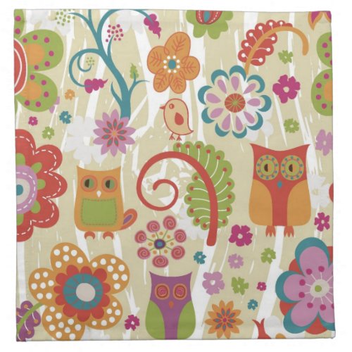 Color Floral and Owl Napkin