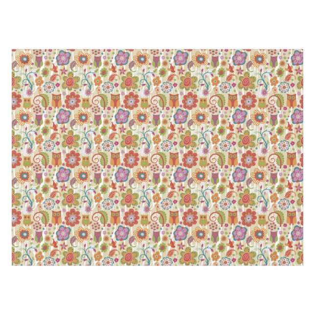 Color Floral and Owl Tablecloth (Front (Horizontal))