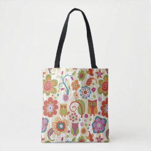 Color Floral and Owl Tote Bag