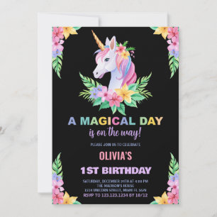 Color Floral Unicorn Birthday Invitations