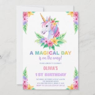 Color Floral Unicorn Birthday Invitations