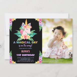 Color Floral Unicorn Birthday Invitations photo