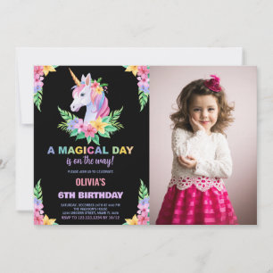 Color Floral Unicorn Birthday Invitations photo