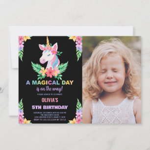 Color Floral Unicorn Birthday Invitations photo