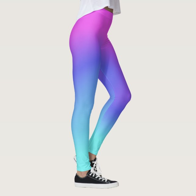 Color Flow Pink Purple Blue Aqua Ladies Fashion Leggings (Right)