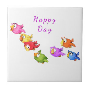 Color Flying Birds Tile Custom Text