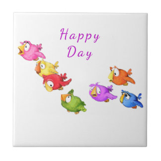 Color Flying Birds Tile Custom Text