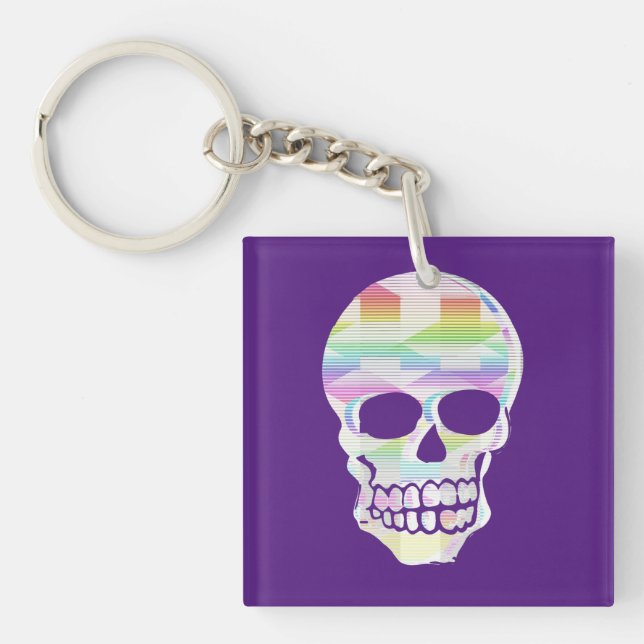  Color Glitch Skull Keychain (Front)