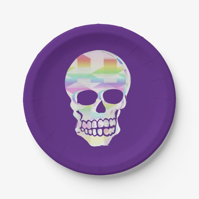 Color Glitch Skull Paper Plates (Front)