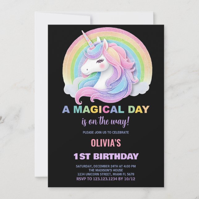 Color Glitter Unicorns Birthday Invitations (Front)