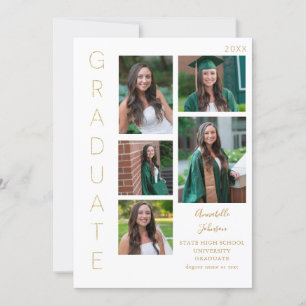 Color Glow - Gold & White 1 Graduate 6 Multi Photo Invitation