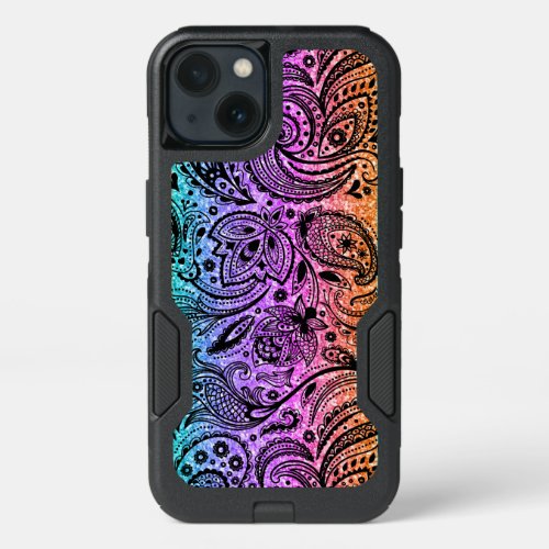 Color Gradient Glitter Texture  Black Paisley iPhone 13 Case