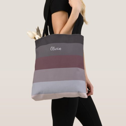 Color Gray And Plum Stripe Monogram Tote Bag