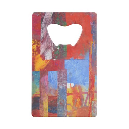 Color Grid blue red accents abstract Credit Card Bottle Opener