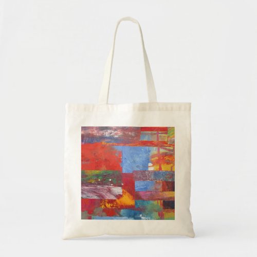 Color Grid Tote with blue and red accent