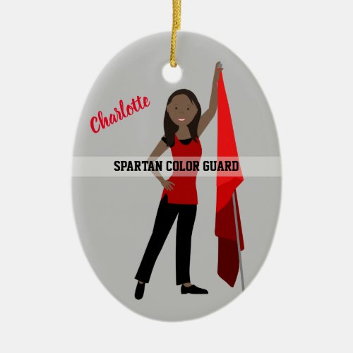 Color Guard Black Hair In Red and Black Ceramic Ornament