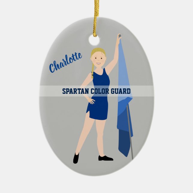 Color Guard Blonde Braid Blue Ceramic Ornament (Front)