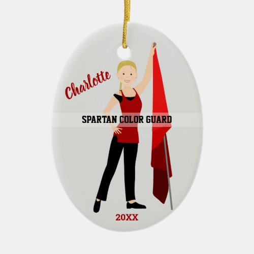 Color Guard Blonde Braid Red  Black Ceramic Ornament