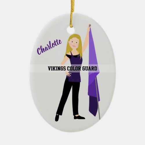 Color Guard Blonde Hair Purple  Black Ceramic Ornament