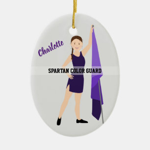 Color Guard Brunette Hair Purple & Black Ceramic Ornament