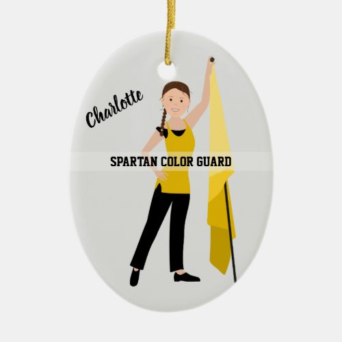 Color Guard Brunette Hair Yellow  Black Ceramic Ornament