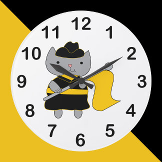 Color Guard Cat Black Yellow Marching Band Large Clock