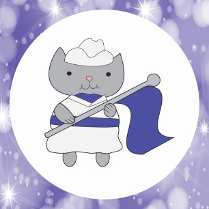 Color Guard Cat Blue White Classic Round Sticker
