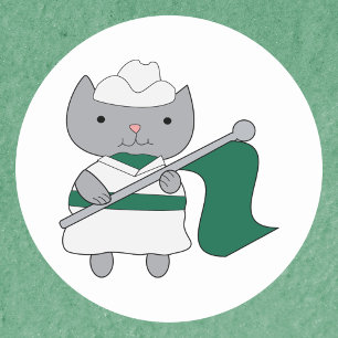 Color Guard Cat Green and White Classic Round Sticker