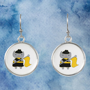 Color Guard Cute Cat Yellow and Black Earrings