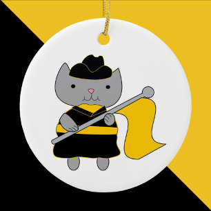 Color Guard Gray Cat Black and Yellow Gold Ceramic Ornament