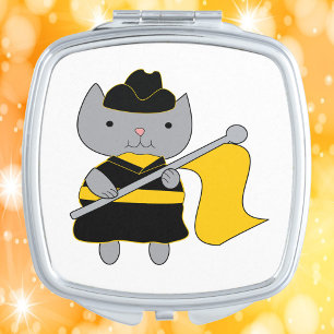 Color Guard Gray Cat Black and Yellow Gold Compact Mirror