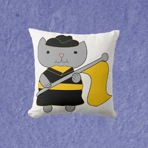 Color Guard Gray Cat Black and Yellow Gold Throw Pillow