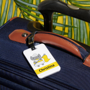Color Guard Gray Cat Yellow White Personalize Luggage Tag