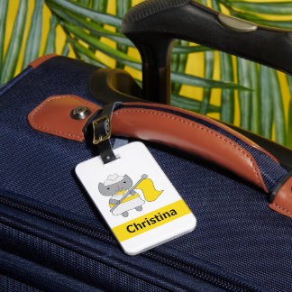 Color Guard Gray Cat Yellow White Personalize Luggage Tag