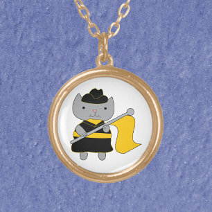 Color Guard Kawaii Cat Black and Yellow Gold Plated Necklace