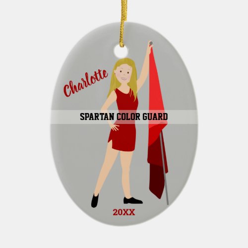 Color Guard With Blonde Hair In Red Ceramic Ornament