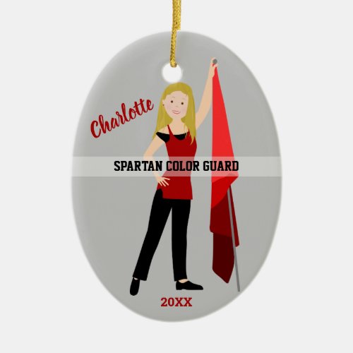 Color Guard With Blonde Hair Red  Black Ceramic Ornament